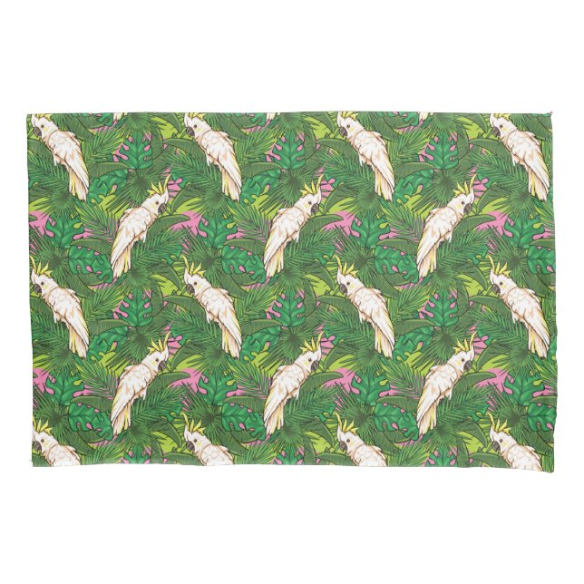 Parrot Pattern With Palm Leaves Pillowcase (Front-Left)