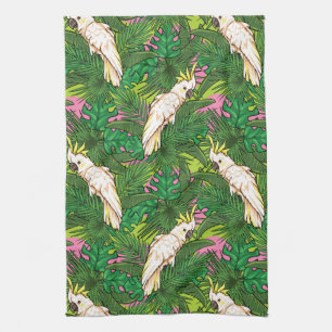 Parrot Pattern With Palm Leaves Tea Towel