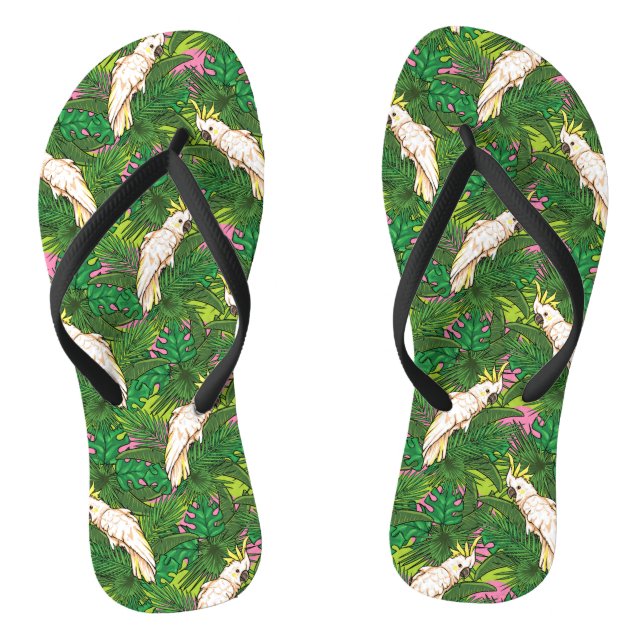 Parrot Pattern With Palm Leaves Thongs (Footbed)