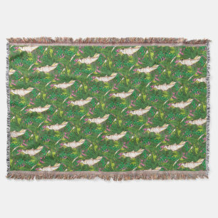 Parrot Pattern With Palm Leaves Throw Blanket