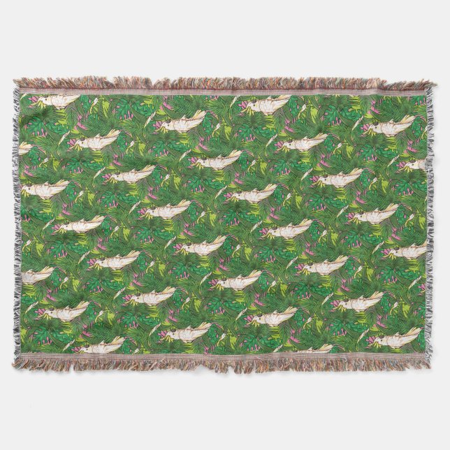 Parrot Pattern With Palm Leaves Throw Blanket (Front)