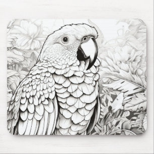 Parrot Peaceful Nature Prairie Sketch Drawing Art Mouse Pad