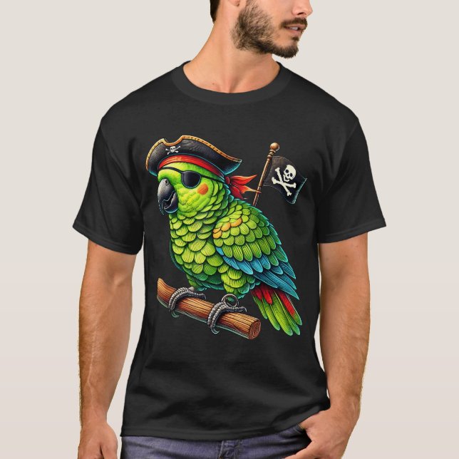 Parrot Pirate Buccaneer Parakeet Bird T-Shirt (Front)