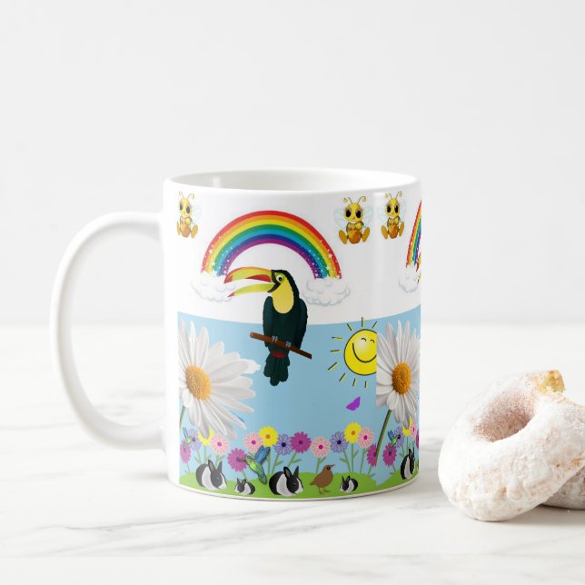 Parrot Rainbow Rabbits Mug (With Donut)