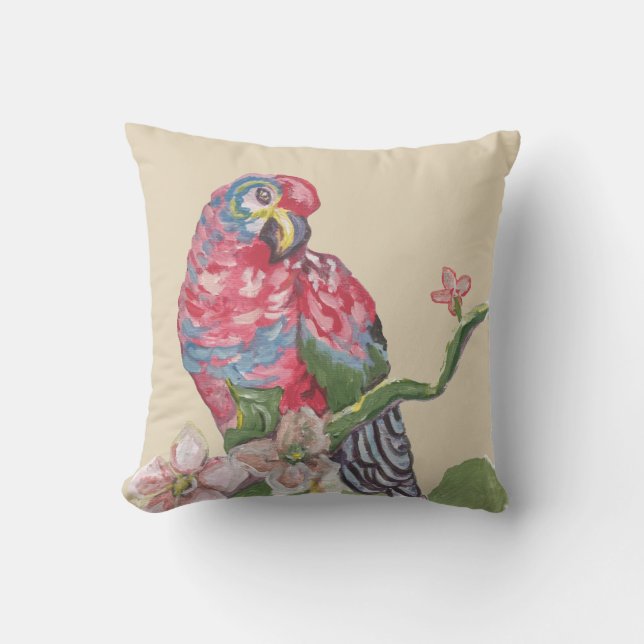 Parrot Rainbow Tropical Beige Pillow (Front)