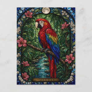 Parrot, Rainforest Bloom Stained Glass Postcard