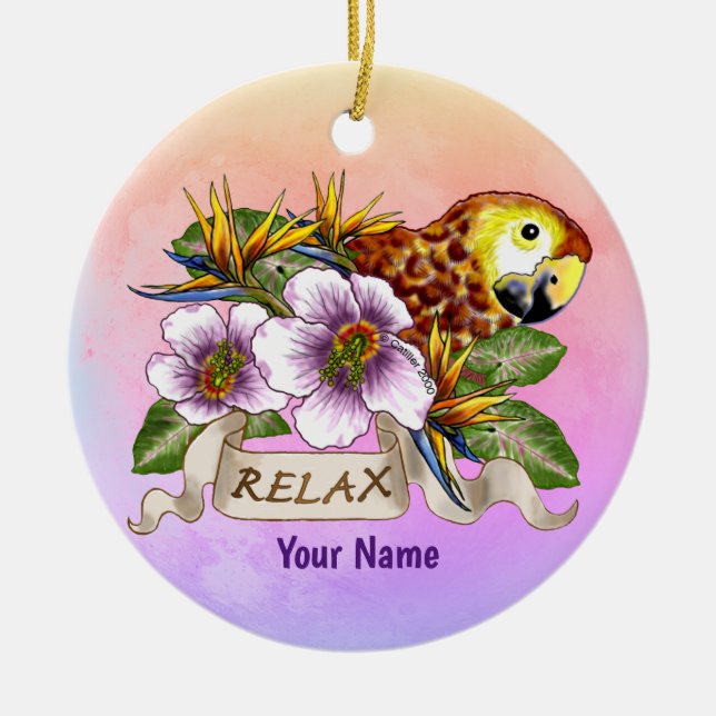 Parrot Relax Ceramic Ornament (Front)