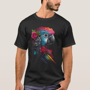 Parrot Robot Flowers Rose Colourful Animal Bird Pa T-Shirt