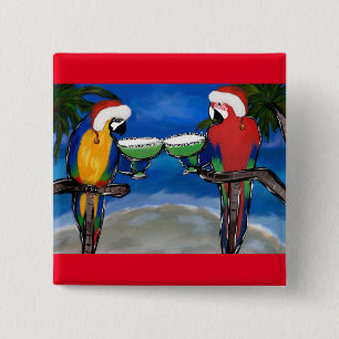 Parrot Santa 15 Cm Square Badge