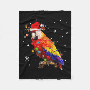 Parrot Santa Hat Reindeer Xmas Light Christmas Paj Fleece Blanket