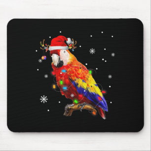 Parrot Santa Hat Reindeer Xmas Light Christmas Paj Mouse Pad