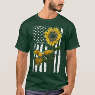 Parrot Sunflower Black White American Flag T-Shirt
