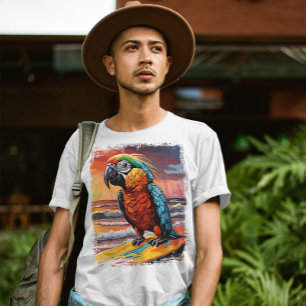 Parrot Surfing Cute Colourful Comic Illustration T-Shirt