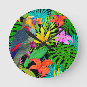 PARROT TROPICAL BIRD ROUND CLOCK