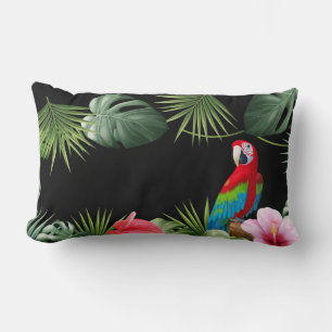 Parrot Tropical Flowers Throw Pillow