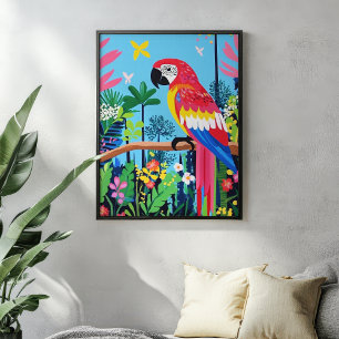 Parrot Tropical Jungle Colourful Bird Wall Art