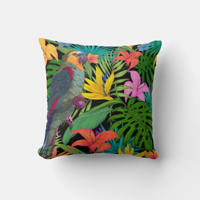 Parrot Tropical Leaves  Cushion (Front)