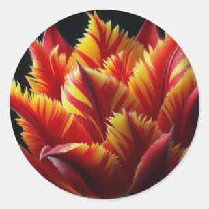 Parrot Tulip Floral Red and Yellow Classic Round Sticker