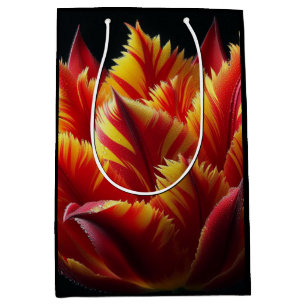 Parrot Tulip Floral Red and Yellow Medium Gift Bag