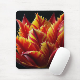 Parrot Tulip Floral Red and Yellow Mouse Pad