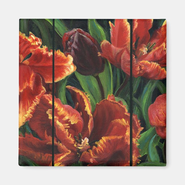 "Parrot Tulips Triptych" Magnet (Front)