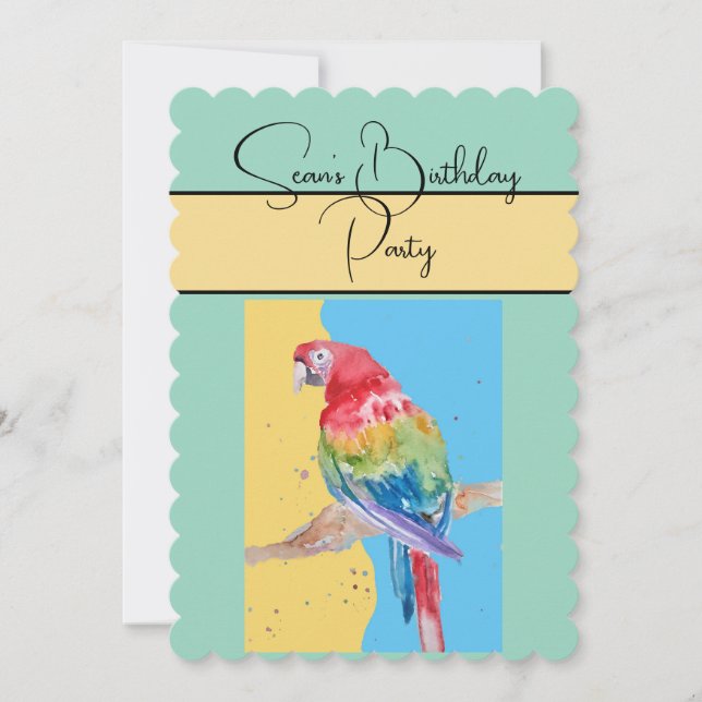 Parrot Watercolor Boys Birthday Party Invitation (Front)