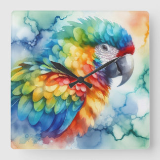 Parrot Watercolor Square Wall Clock