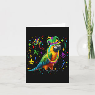 Parrot Wearing Mardi Gras Beads Jester Hat Masked Card