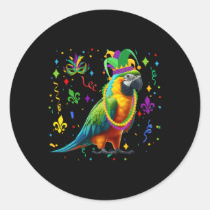 Parrot Wearing Mardi Gras Beads Jester Hat Masked Classic Round Sticker