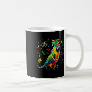 Parrot Wearing Mardi Gras Beads Jester Hat Masked  Coffee Mug