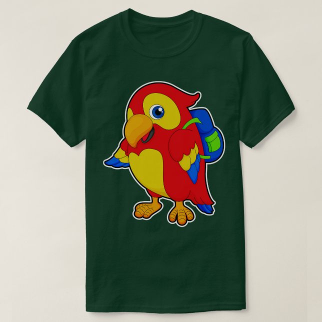Parrot with Backpack T-Shirt (Design Front)