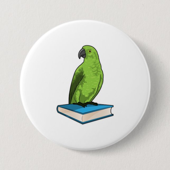 Parrot with Book 7.5 Cm Round Badge (Front)