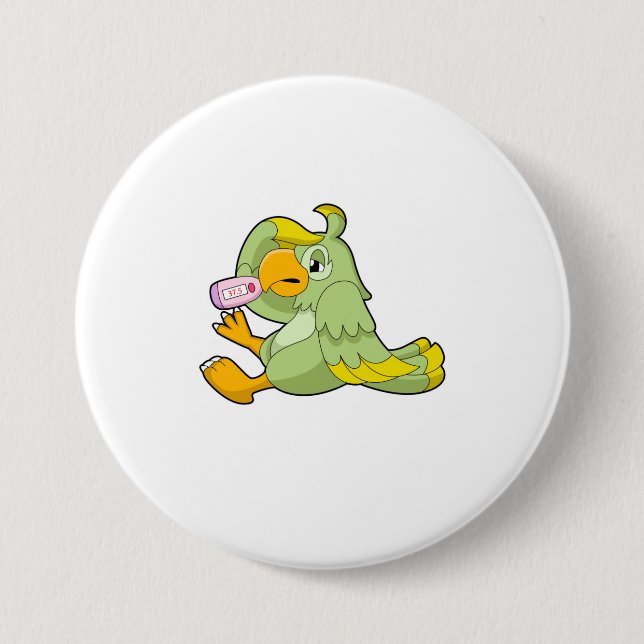 Parrot with Clinical thermometer 7.5 Cm Round Badge (Front)