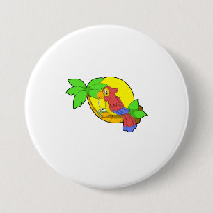 Parrot with Coconut 7.5 Cm Round Badge