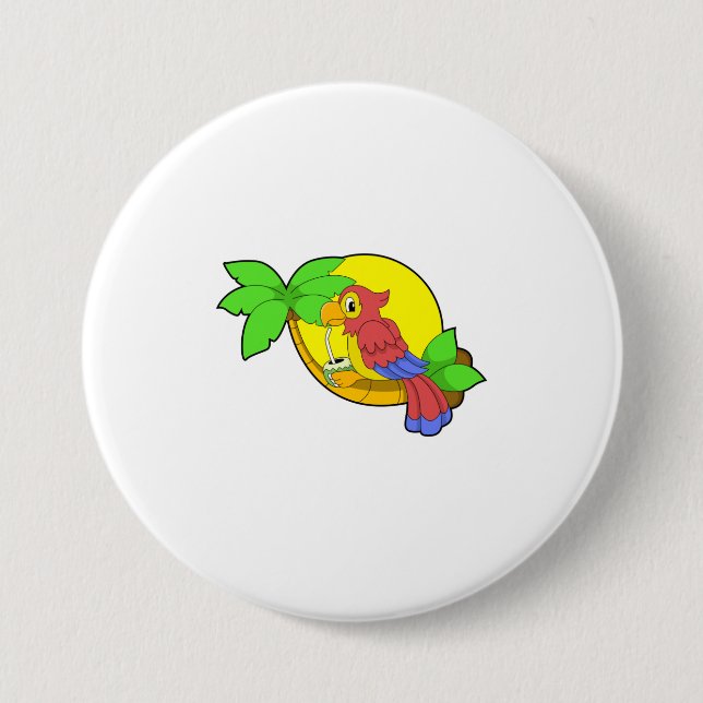 Parrot with Coconut 7.5 Cm Round Badge (Front)
