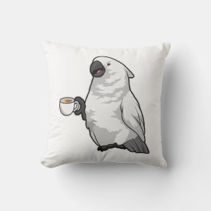 Parrot with Cup of Coffee Cushion
