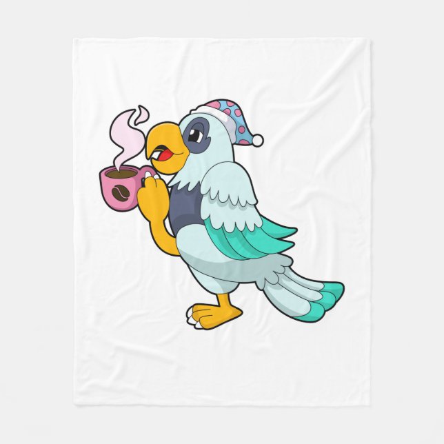 Parrot with Cup of Coffee Fleece Blanket (Front)