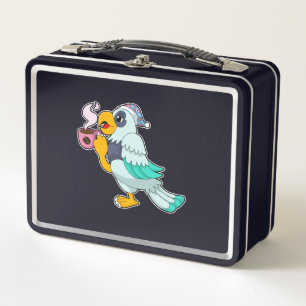 Parrot with Cup of Coffee Metal Lunch Box