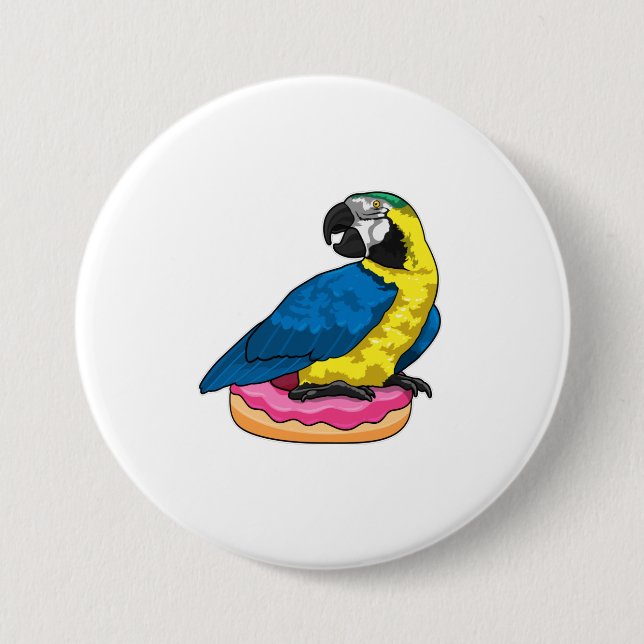 Parrot with Doughnut 7.5 Cm Round Badge (Front)