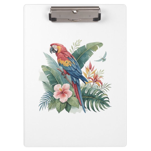 Parrot With Flowers Clipboard (Front)