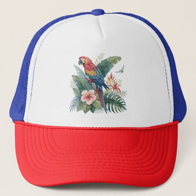 Parrot With Flowers Trucker Hat (Front)