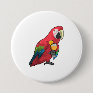 Parrot with Glass of Orange juice 7.5 Cm Round Badge