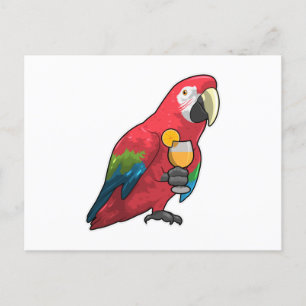 Parrot with Glass of Orange juice Postcard