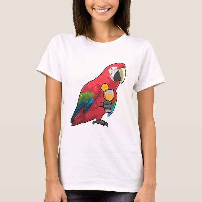 Parrot with Glass of Orange juice T-Shirt (Front)