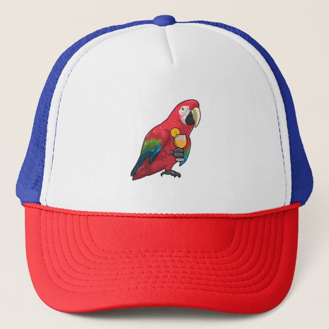 Parrot with Glass of Orange juice Trucker Hat (Front)