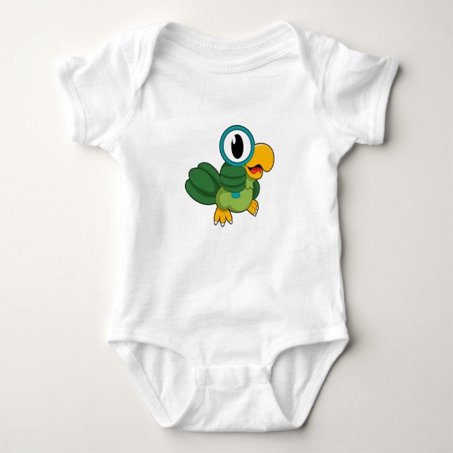 Parrot with Magnifying glass Baby Bodysuit (Front)