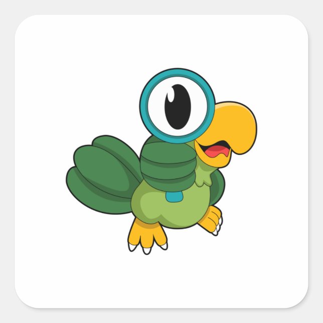 Parrot with Magnifying glass Square Sticker (Front)