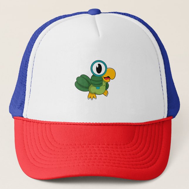 Parrot with Magnifying glass Trucker Hat (Front)