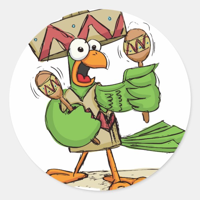Parrot with Maracas Classic Round Sticker (Front)