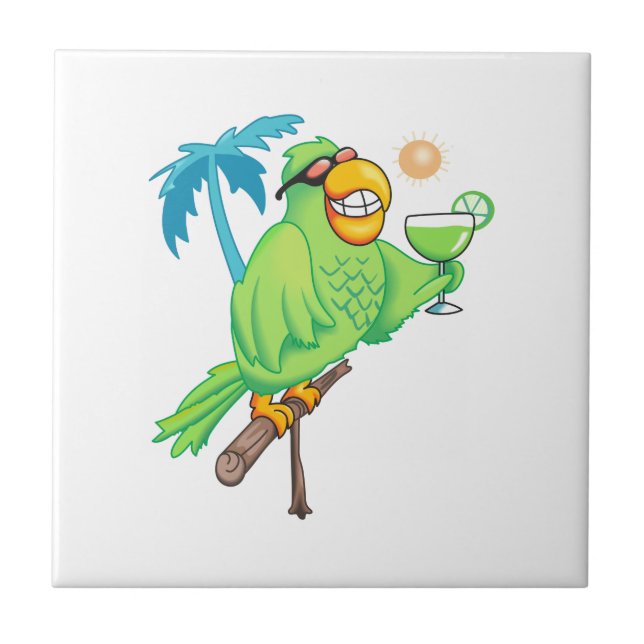 PARROT WITH MARGARITA CERAMIC TILE (Front)